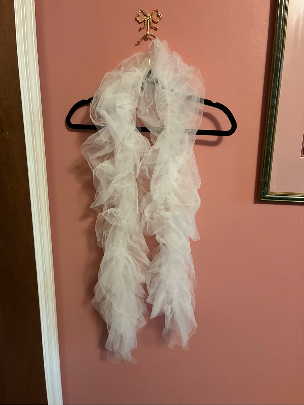 White Ruffled Tulle Scarf Boa